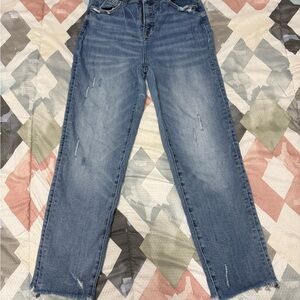 Medium Wash Straight Leg Jeans with Natural Fading